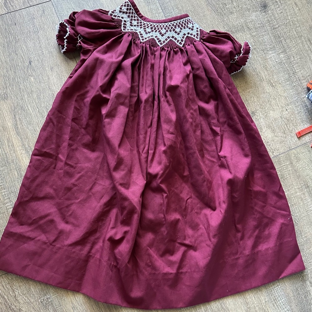 Krewe Kids Burgundy Smocked Bishop Dress Girls 18M Wine Red Short Sleeve